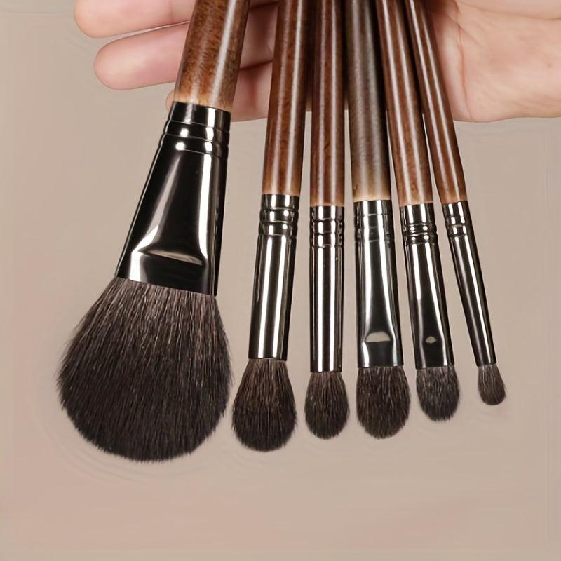 6 PCs Goat Hair Makeup Brush Set for Foundation, Powder, Eye Shadows