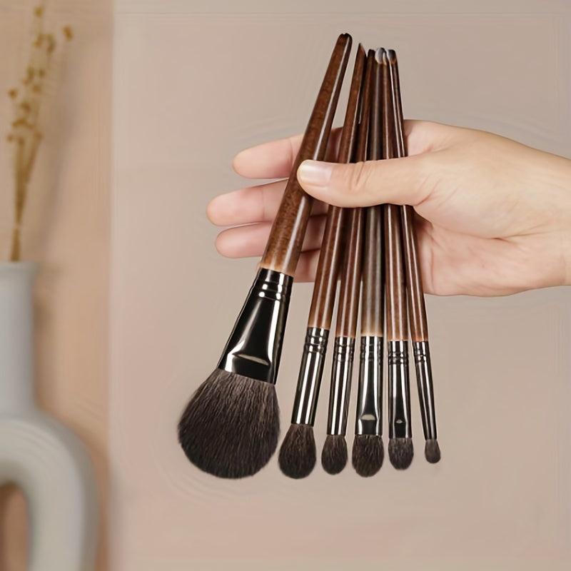 6 PCs Goat Hair Makeup Brush Set for Foundation, Powder, Eye Shadows