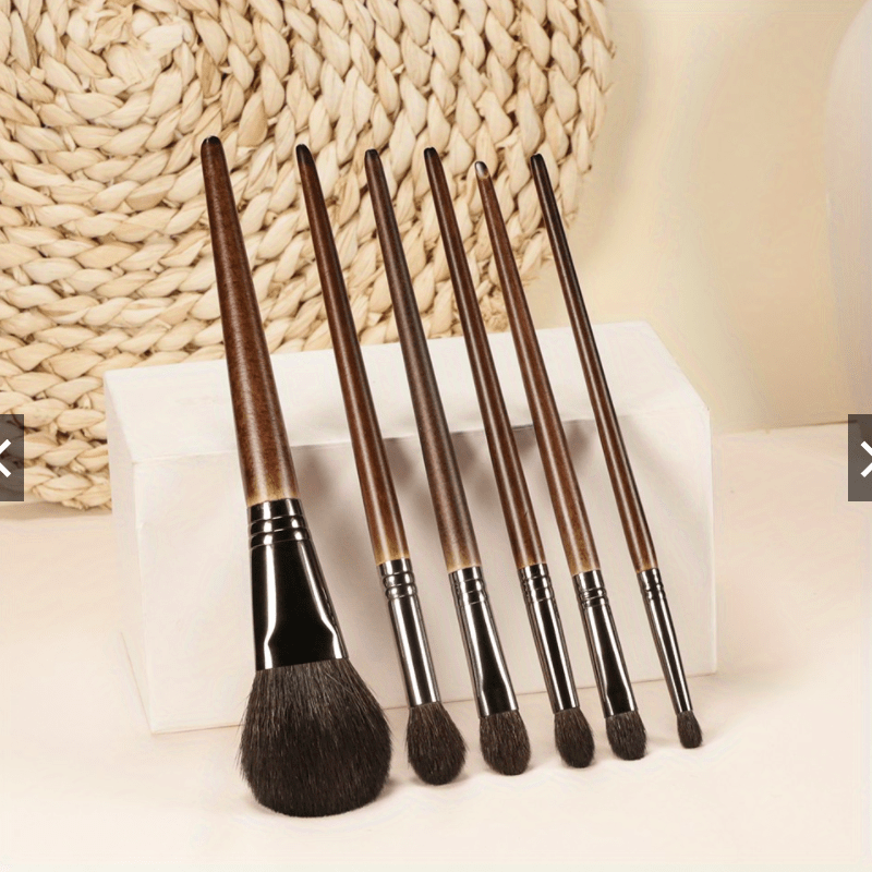 6 PCs Goat Hair Makeup Brush Set for Foundation, Powder, Eye Shadows