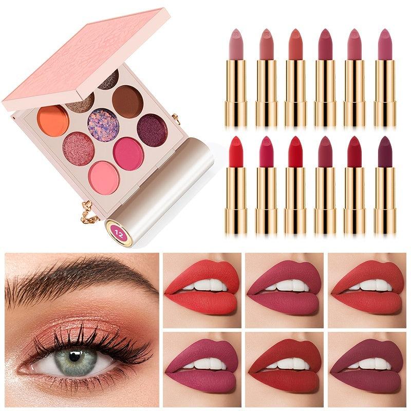 9 Colors Shimmer Glitter Eyeshadow & Matte Velvet Lipstick Set