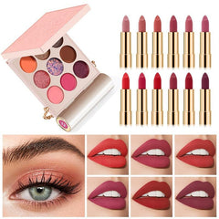 9 Colors Shimmer Glitter Eyeshadow & Matte Velvet Lipstick Set