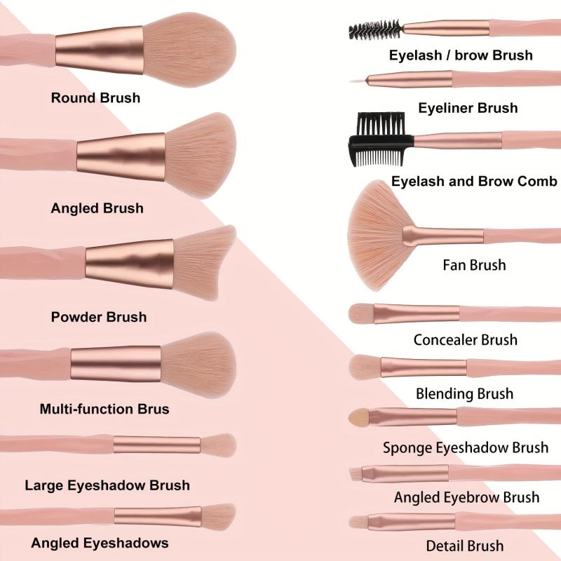 15pcs Synthetic Bristles Makeup Brush Set Pink