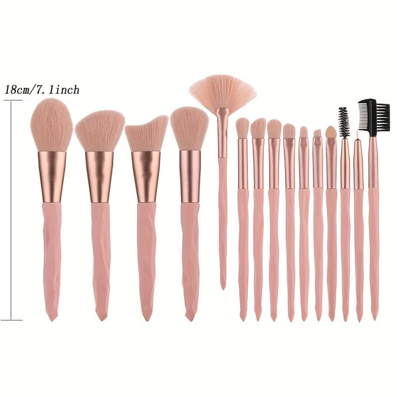 15pcs Synthetic Bristles Makeup Brush Set Pink