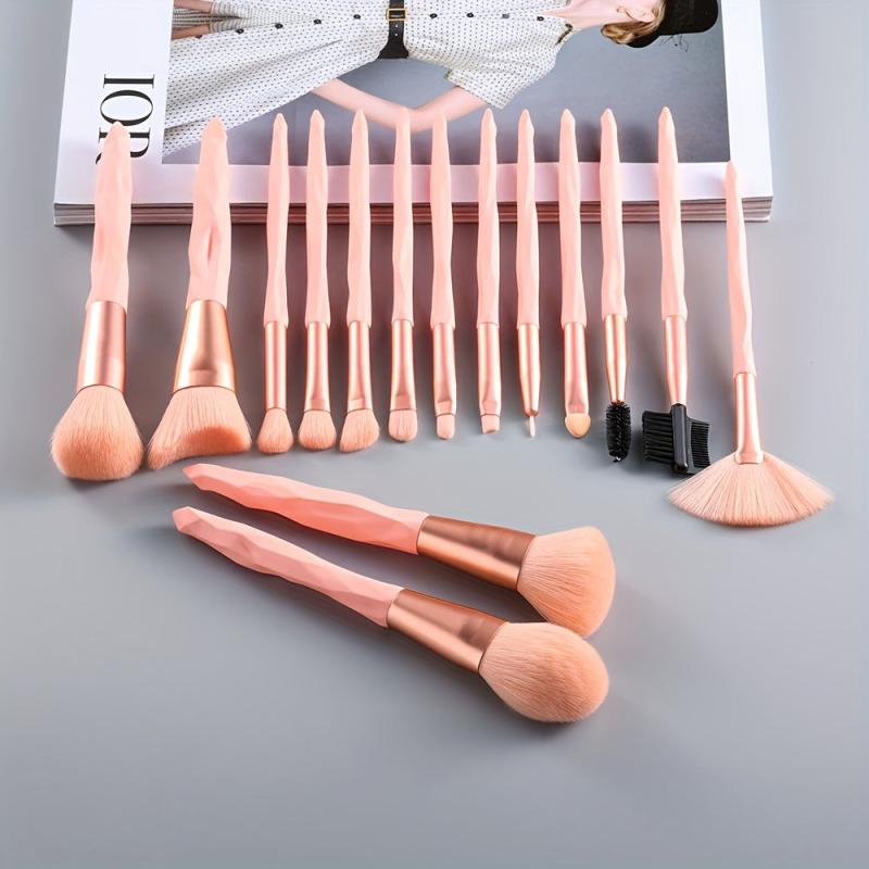 15pcs Synthetic Bristles Makeup Brush Set Pink