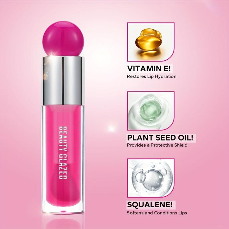 Rose Pink Lip Gloss Balm Hydrating Plumping Lip Essence