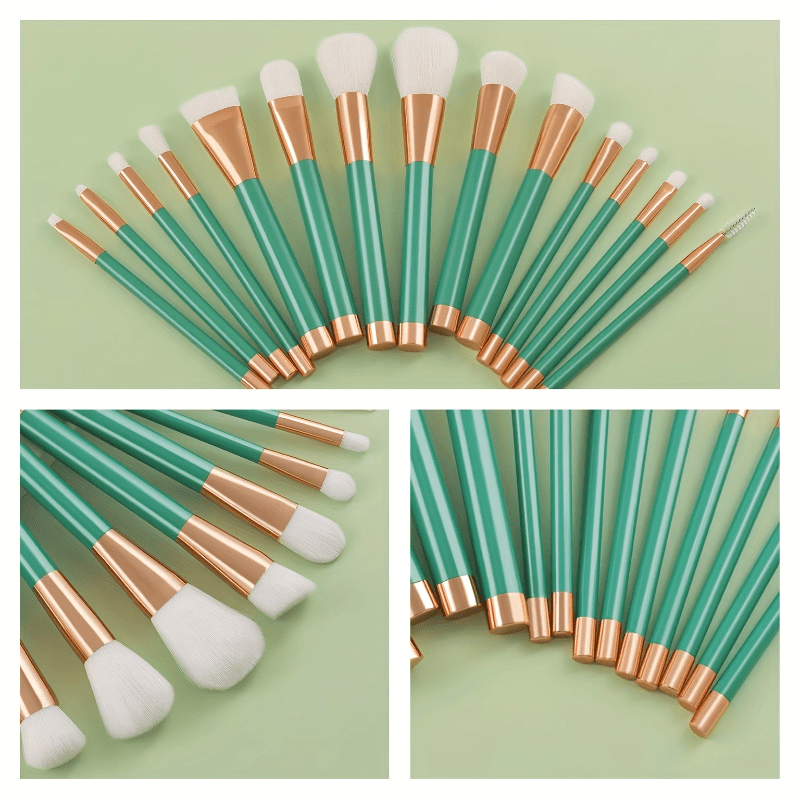 Green Makeup Brush Set 15pcs Eye Brush Complete Set Makeup Tools