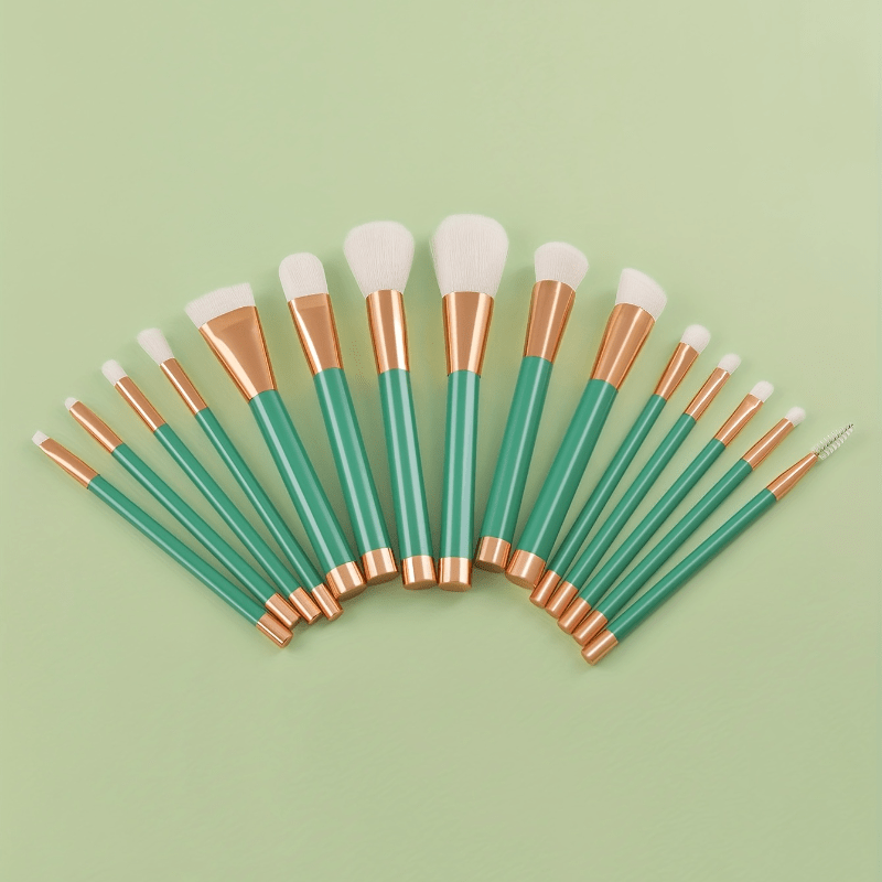 Green Makeup Brush Set 15pcs Eye Brush Complete Set Makeup Tools
