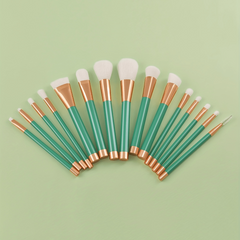 Green Makeup Brush Set 15pcs Eye Brush Complete Set Makeup Tools