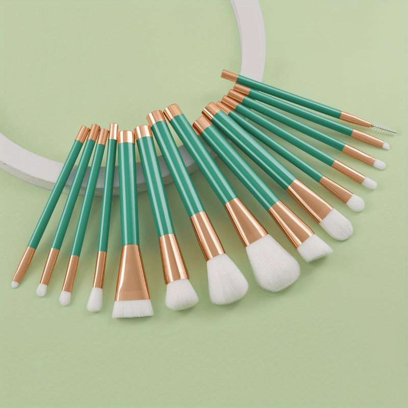 Green Makeup Brush Set 15pcs Eye Brush Complete Set Makeup Tools