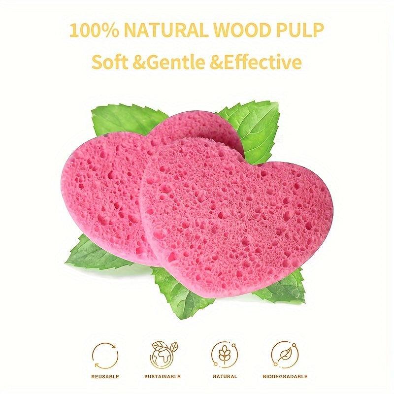 Heart Shaped Facial Sponges Natural Cellulose for Exfoliation & Makeup Removal