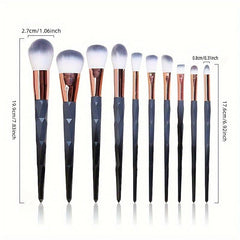 10-Piece Gradient Diamond Makeup Brush Set for Face Eyeliner Blush Contour