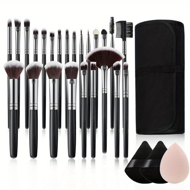 27pcs Makeup Brush Set with Powder Puff Sponge and Bag for Travel Beauty