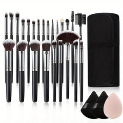 27pcs Makeup Brush Set with Powder Puff Sponge and Bag for Travel Beauty