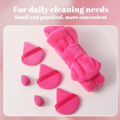 6pcs Rose Red Makeup Tool Set With Hair Band, Powder Puffs, Makeup Eggs