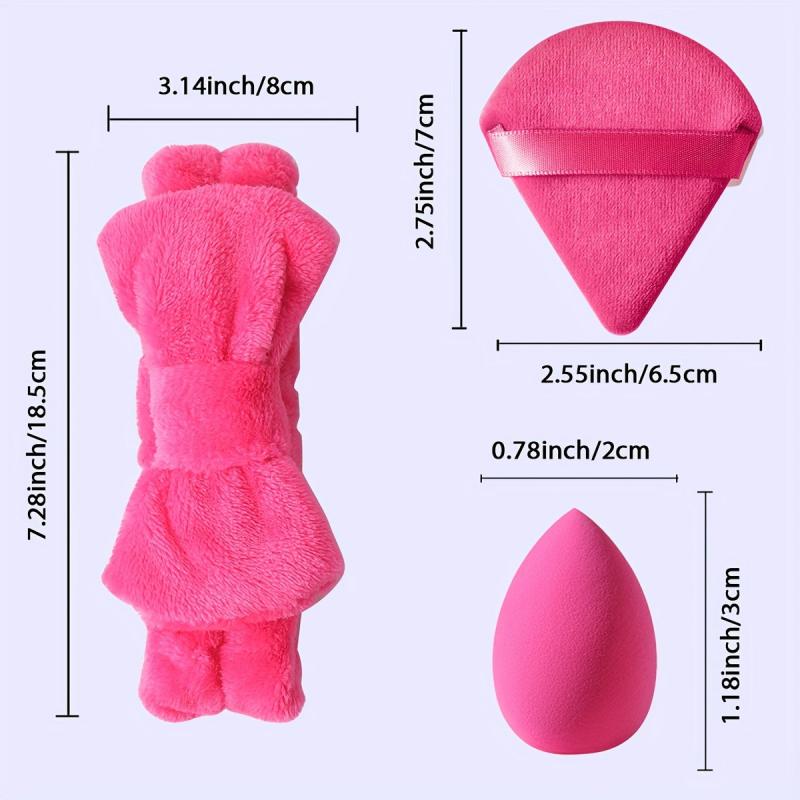 6pcs Rose Red Makeup Tool Set With Hair Band, Powder Puffs, Makeup Eggs