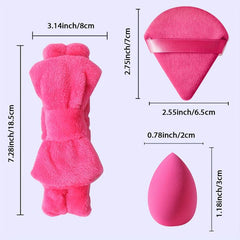 6pcs Rose Red Makeup Tool Set With Hair Band, Powder Puffs, Makeup Eggs