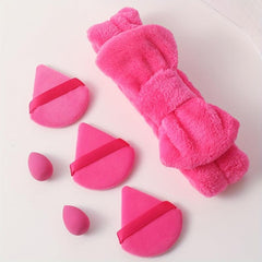 6pcs Rose Red Makeup Tool Set With Hair Band, Powder Puffs, Makeup Eggs