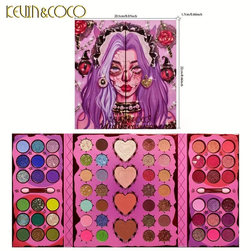 68 Colors Pearly Matte Eyeshadow Palette with Shimmer Flash Highlight Powder