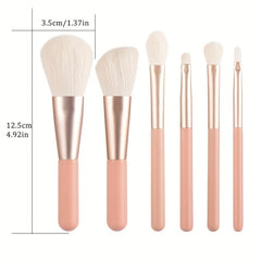6pcs Mini Makeup Brush Set with Wooden Handle - Travel Friendly