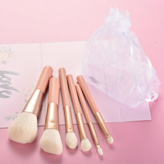 6pcs Mini Makeup Brush Set with Wooden Handle - Travel Friendly
