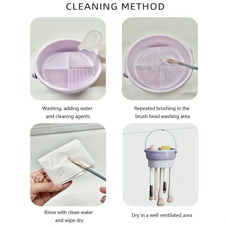 Makeup Brush Cleaner Mat Drying Rack Basket