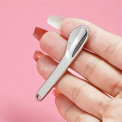 Curved Cosmetic Spatula Spoon for Makeup Mask Mixing Rose Silver