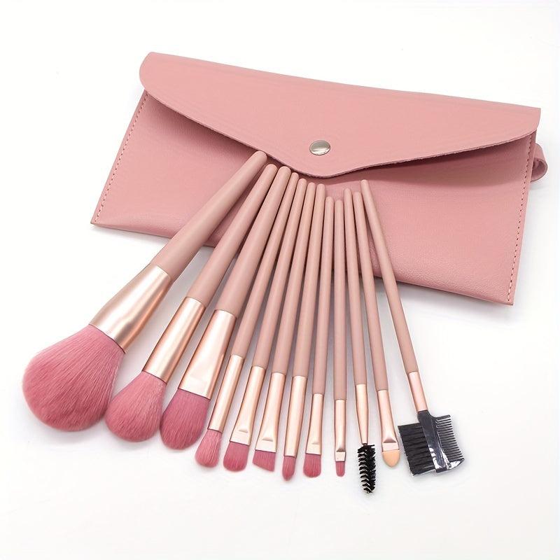 12pcs Makeup Brush Set with Soft Artificial Fiber Brushes and Cosmetic Bag