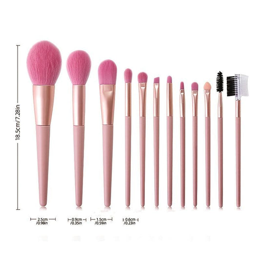 12pcs Makeup Brush Set with Soft Artificial Fiber Brushes and Cosmetic Bag