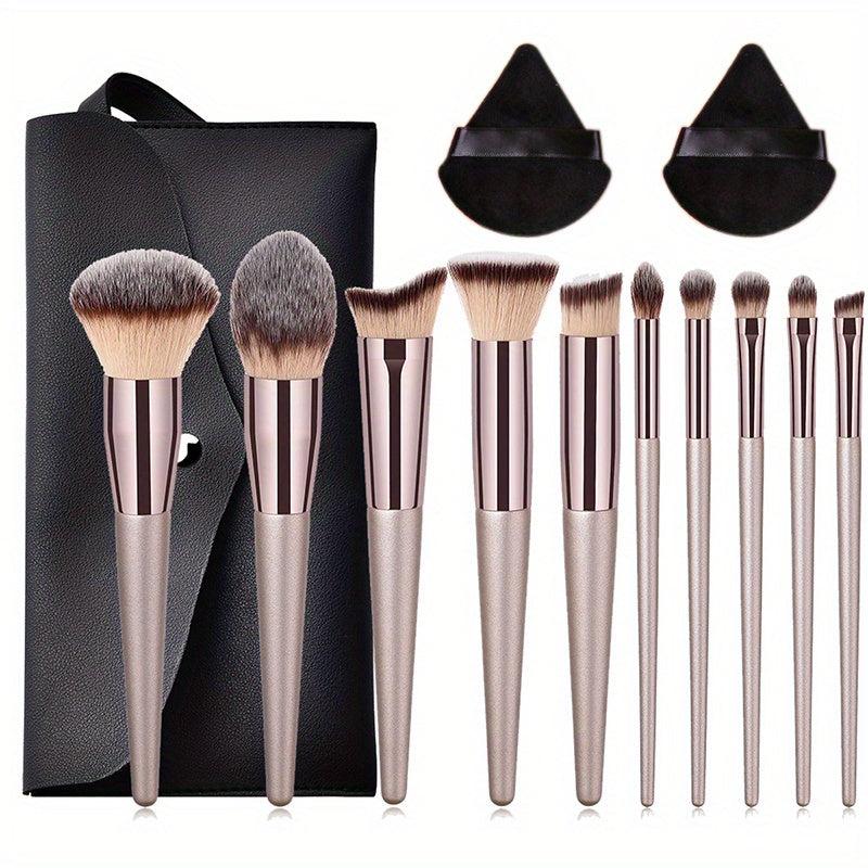 13pcs Makeup Brush & Powder Puff Kit with Storage Bag