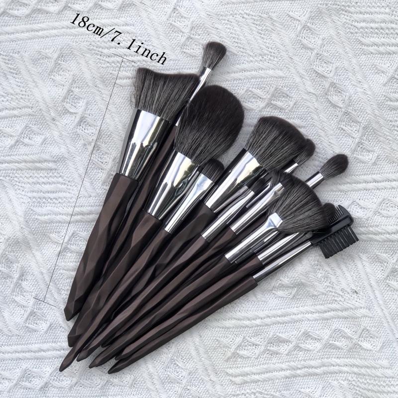 15pcs Professional Brown Makeup Brush Set for Eyes, Brows, Lashes, and Face