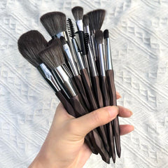 15pcs Professional Brown Makeup Brush Set for Eyes, Brows, Lashes, and Face