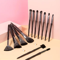 15pcs Professional Brown Makeup Brush Set for Eyes, Brows, Lashes, and Face