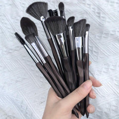 15pcs Professional Brown Makeup Brush Set for Eyes, Brows, Lashes, and Face