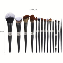 Makeup Brushes 15pcs Crystal Handle Set Kabuki Foundation Blush Powder Brush