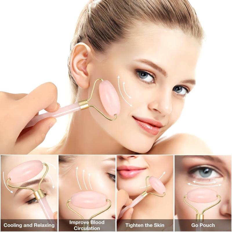 Rose Quartz Jade Roller & Gua Sha Massage Set