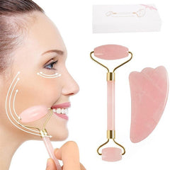 Rose Quartz Jade Roller & Gua Sha Massage Set