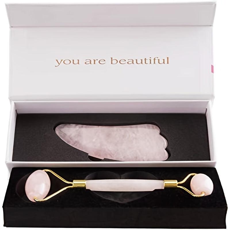 Rose Quartz Jade Roller & Gua Sha Massage Set