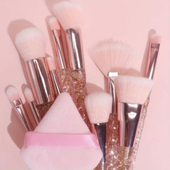 10pcs Makeup Brushes & Triangle Powder Puff Set