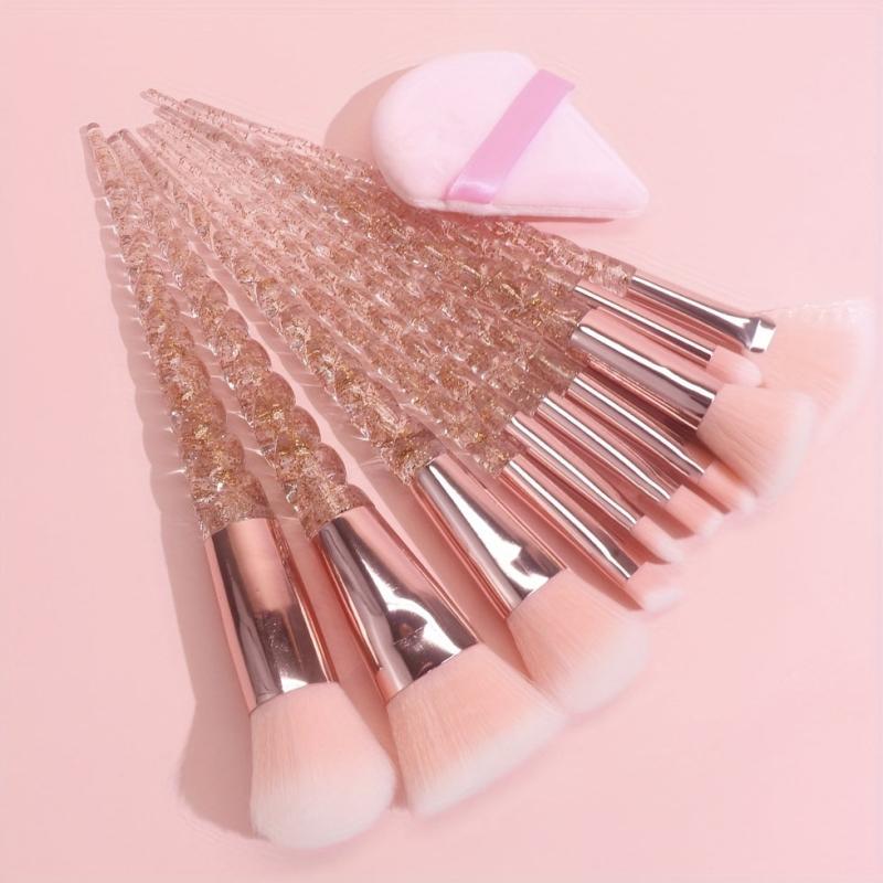 10pcs Makeup Brushes & Triangle Powder Puff Set