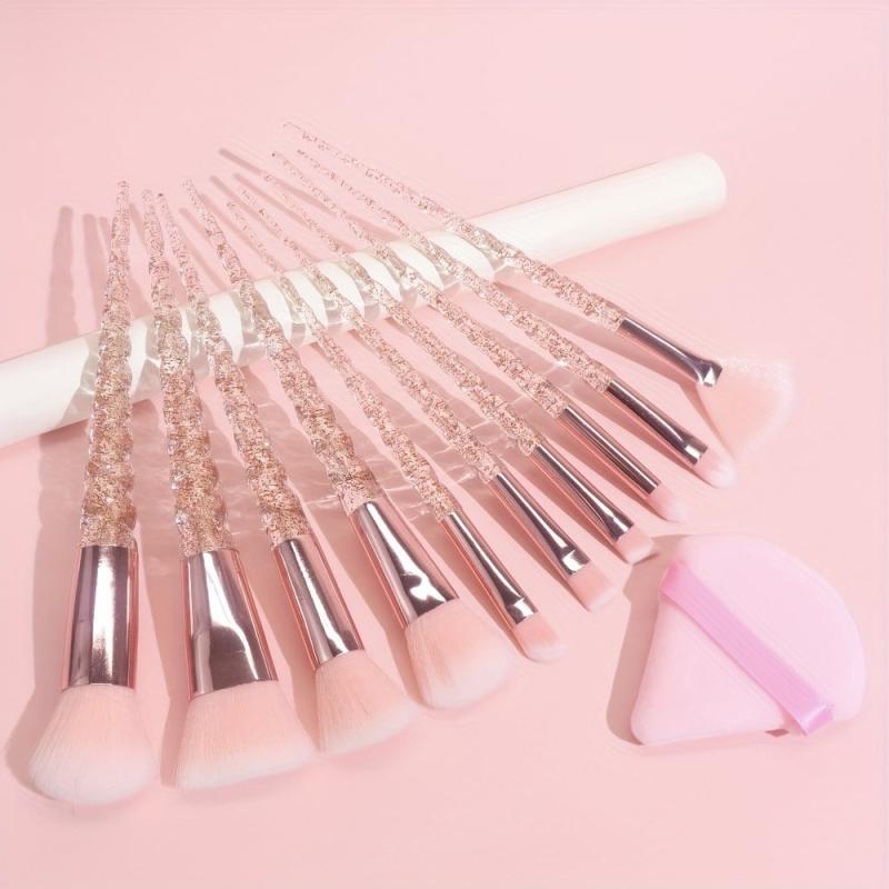 10pcs Makeup Brushes & Triangle Powder Puff Set