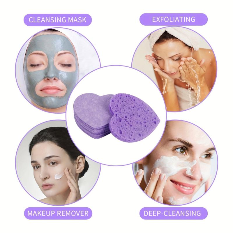 Heart Shape Facial Sponges Natural Cleansing Pads Exfoliating Reusable