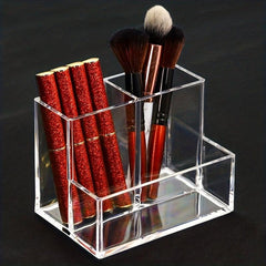 Makeup Organizer Cosmetic Storage Display Case 3 Partitions Transparent