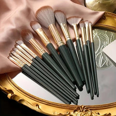 14-Piece Green Cloud Makeup Brush Set for Beginners