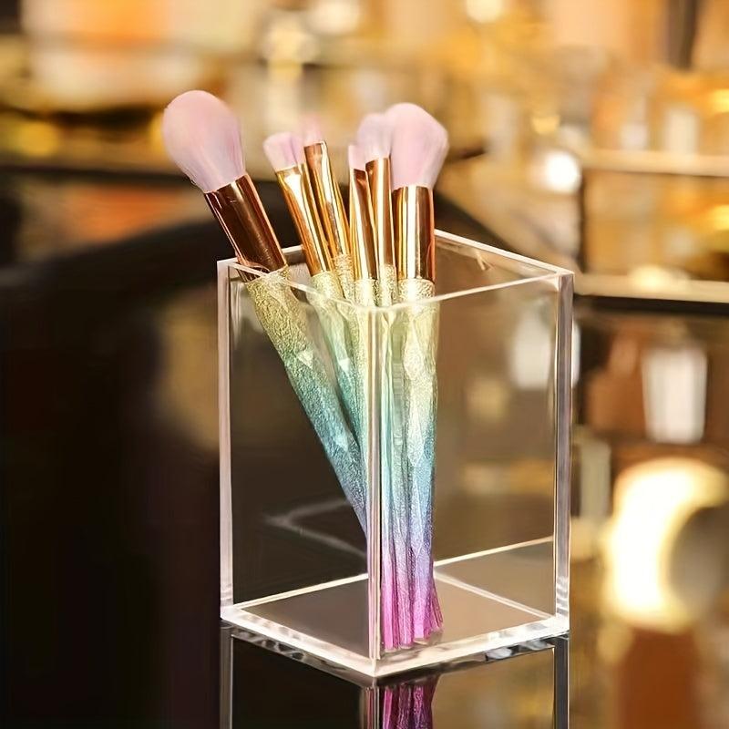 Clear Pen & Makeup Brush Holder for Desk Organization at Office School Home