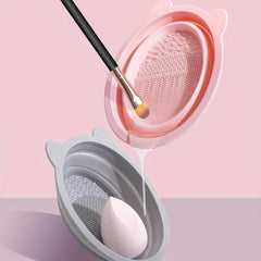 3pcs Makeup Brush Cleaning Mat & Hanging Drying Net Set