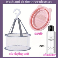 3pcs Makeup Brush Cleaning Mat & Hanging Drying Net Set