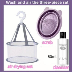 3pcs Makeup Brush Cleaning Mat & Hanging Drying Net Set