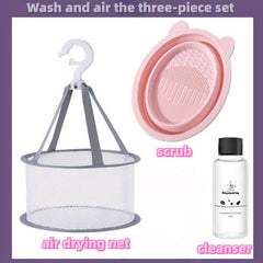 3pcs Makeup Brush Cleaning Set: Mat, Drying Net, Cleanser