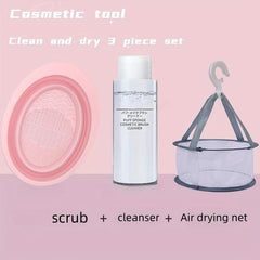 3pcs Makeup Brush Cleaning Set: Mat, Drying Net, Cleanser