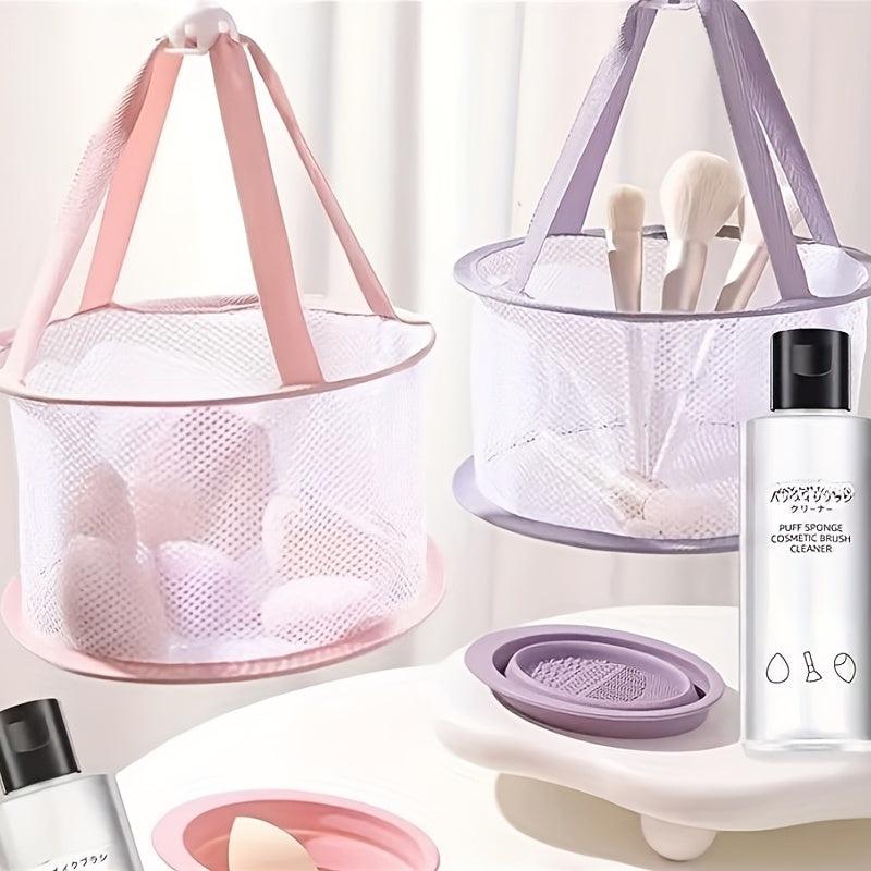 3pcs Makeup Brush Cleaning Set: Mat, Drying Net, Cleanser